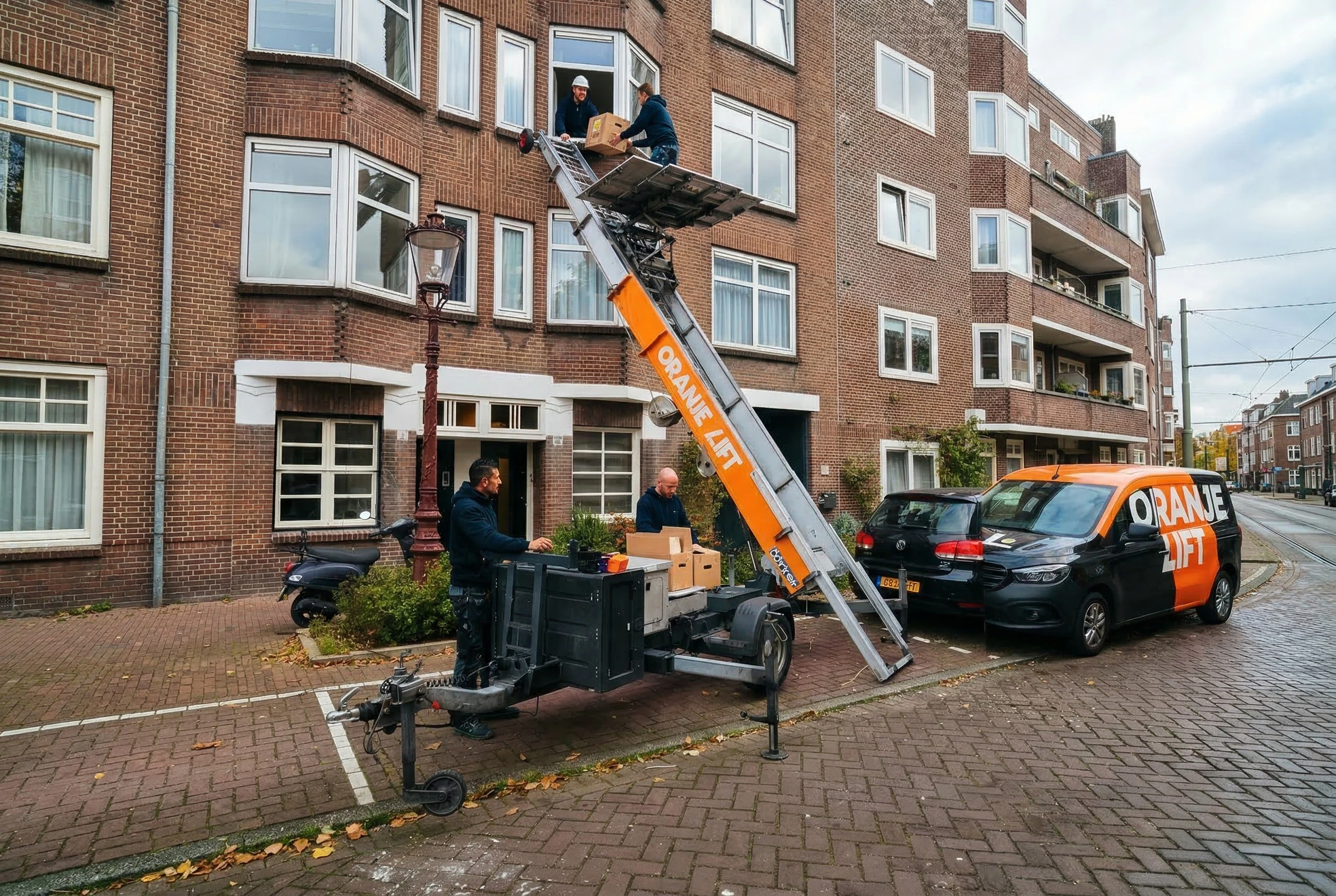 Verhuislift in actie bij woning in Hilversum