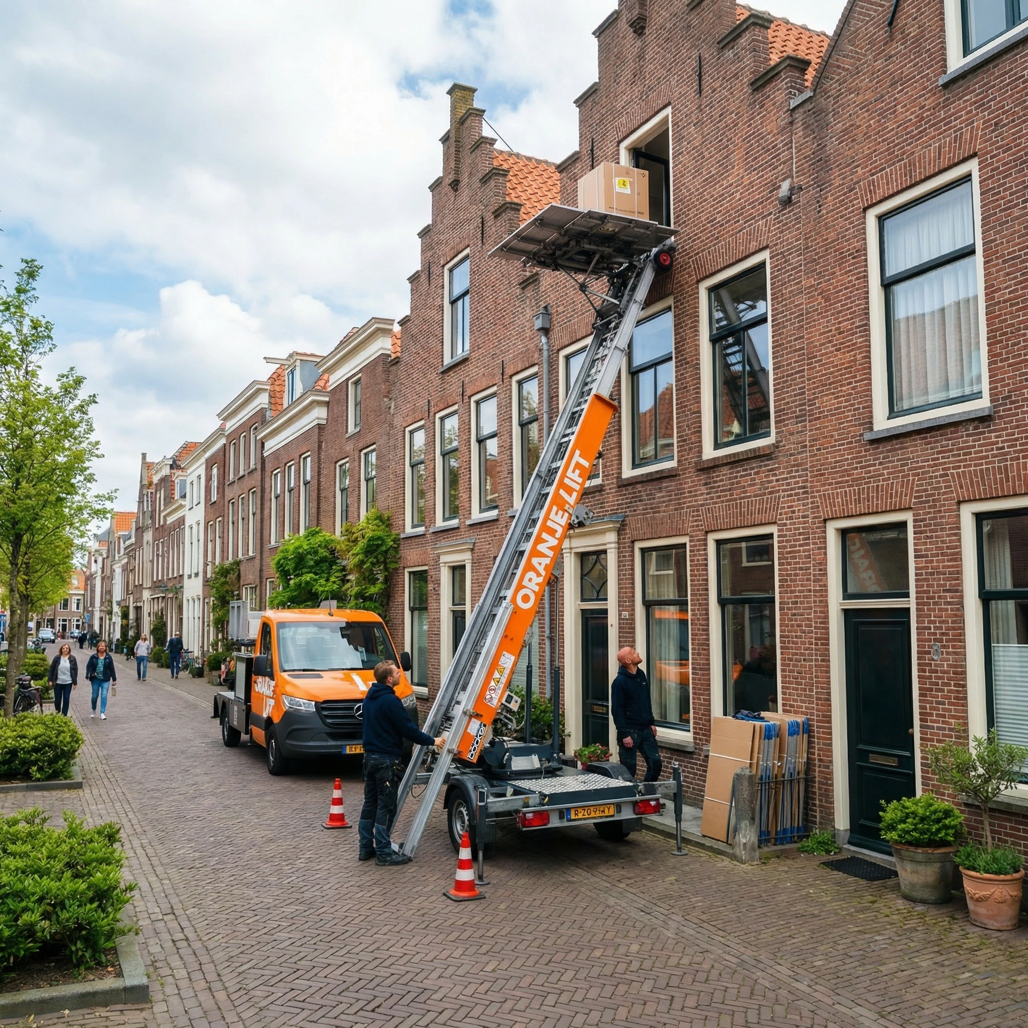 Aanhangerlift in gebruik bij woning in Hilversum