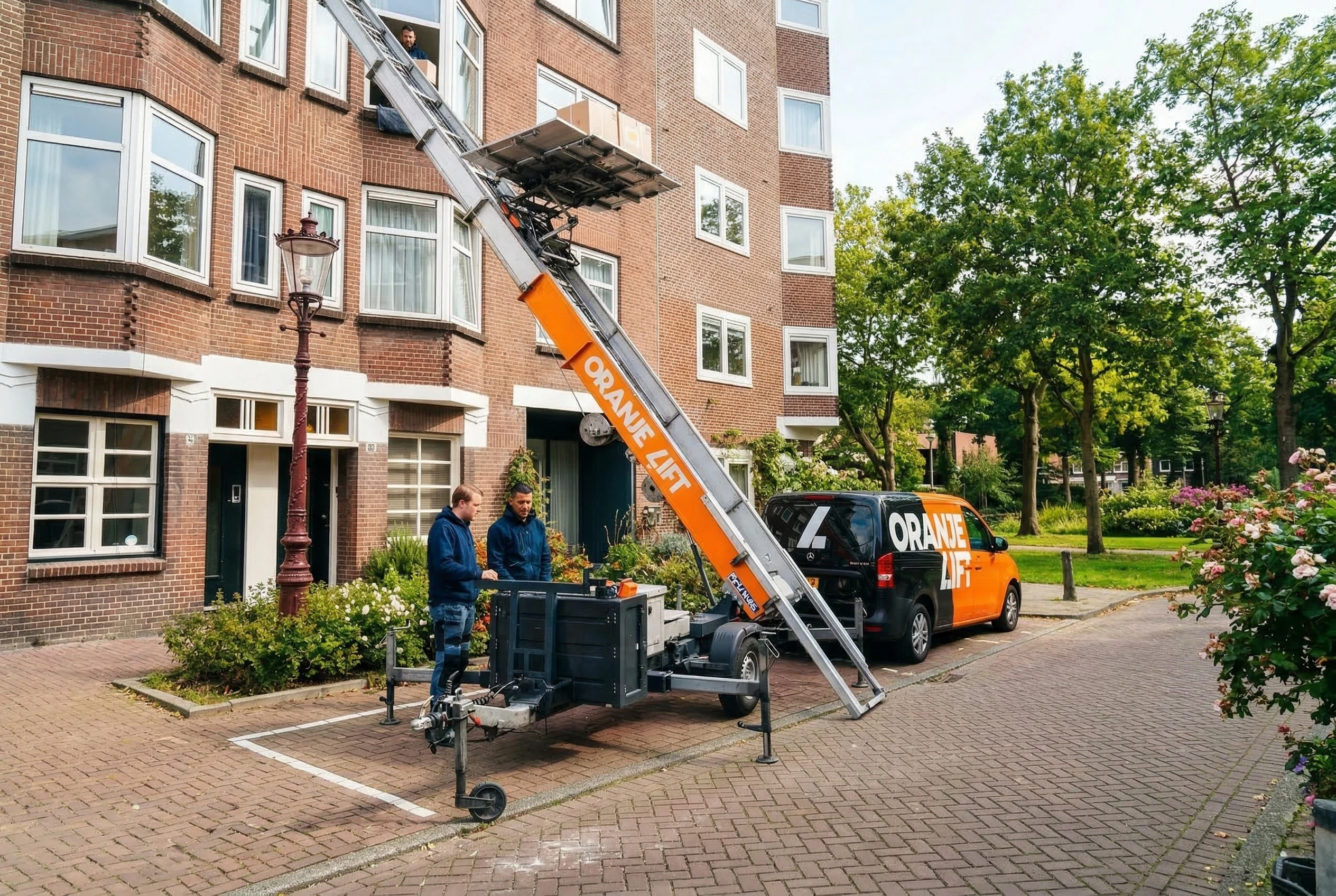Aanhangerlift in gebruik bij appartement